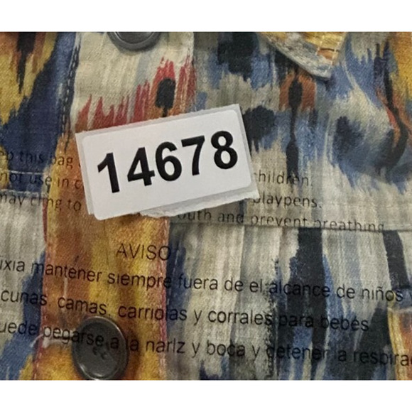 Chicos Aztec Tribal Linen Blend Jacket Womens Large 2 Blue Orange Button Up - Picture 10 of 10
